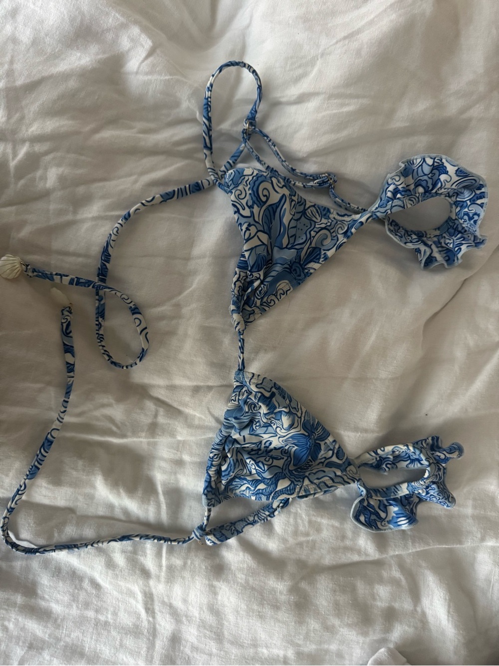 Blue & White Ruffle Bikini Set - Picture 2 of 3